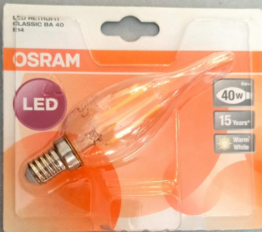 Żarówka Osram LED Retrofit CLASSIC BA E14 4W = 40W płomyk