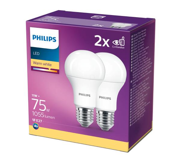 PHILIPS Żarówka LED E27 11W=75W WW 2 PAK 8718699726973