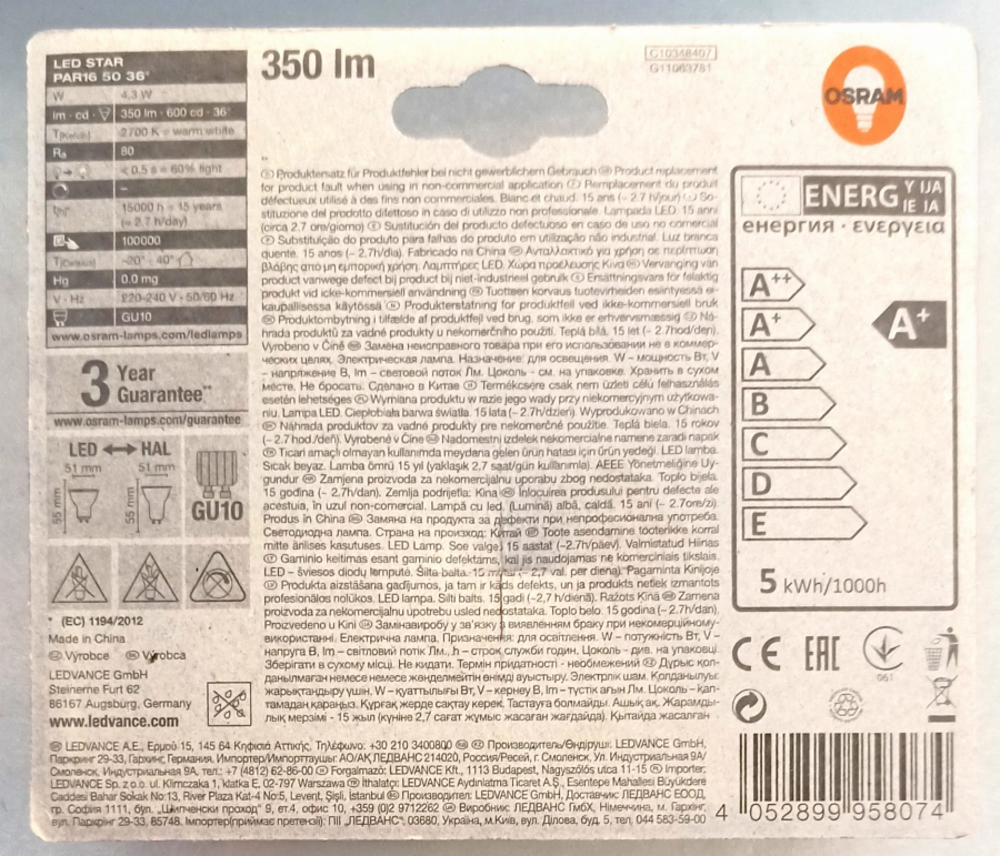 Żarówka Osram LED Star PAR16 GU10 4.3W=50W