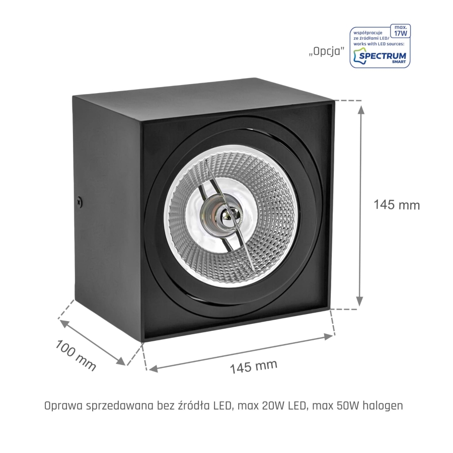 Spectrum LED - Wojnarowscy oprawa sufitowa CHLOE AR111 kwadratowa czarna SLIP005039
