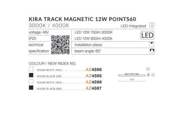 Azzardo KIRA 12W POINTS60 lampa do szynoprzewodu TRACK MAGNETIC AZ4597