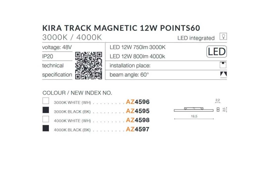 Azzardo KIRA 12W POINTS60 lampa do szynoprzewodu TRACK MAGNETIC AZ4597