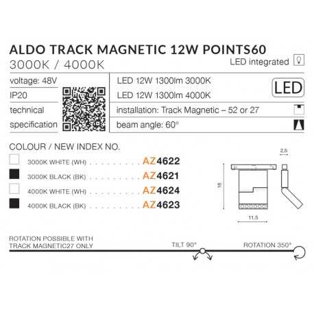 Azzardo ALDO 12W POINTS 60 lampa do szynoprzewodu TRACK MAGNETIC AZ4621