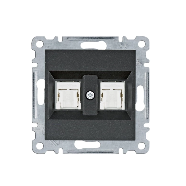 Gniazdko komputerowe podwójne RJ45 czarne Hager Lumina WL2123.webp
