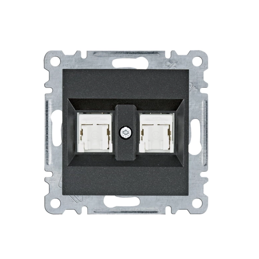 Gniazdko komputerowe podwójne RJ45 czarne Hager Lumina WL2123.webp