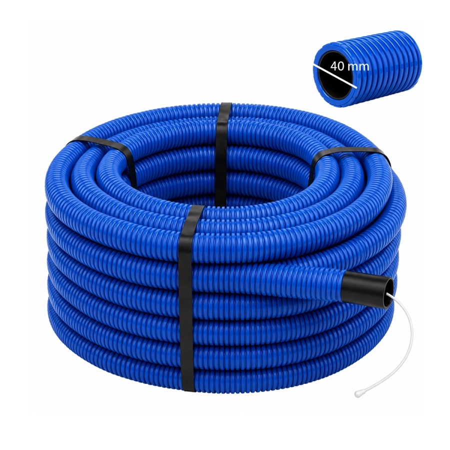 Rura karbowana QRK 40mm 450 N z pilotem, niebieska do ziemi.webp