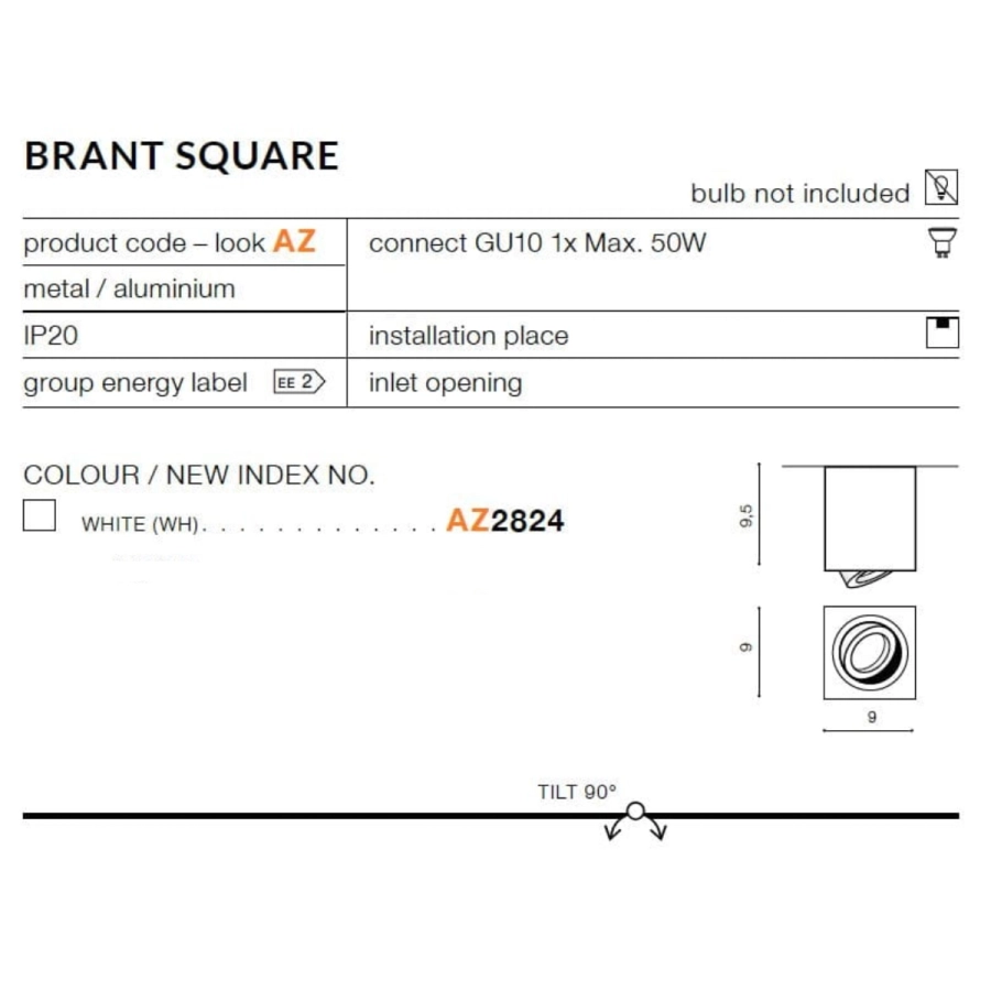 Oprawa sufitowa natynkowa AZzardo Brant Square AZ2824 biała_2.webp