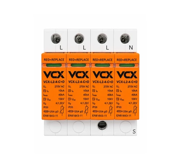 Ogranicznik przepięć 4P C+D (T2+T3) 275V 40 kA AC VCX-1.webp