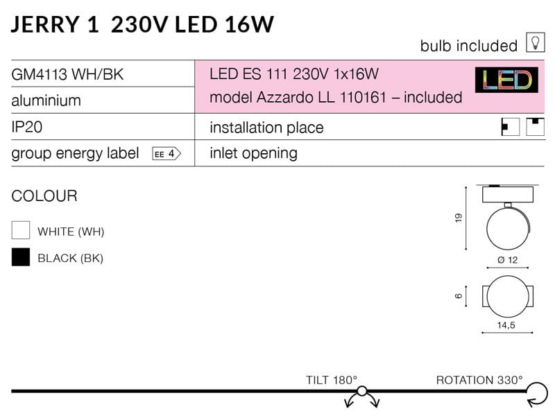 Azzardo Lampa techniczna Jerry 1 230V Black model AZ1367