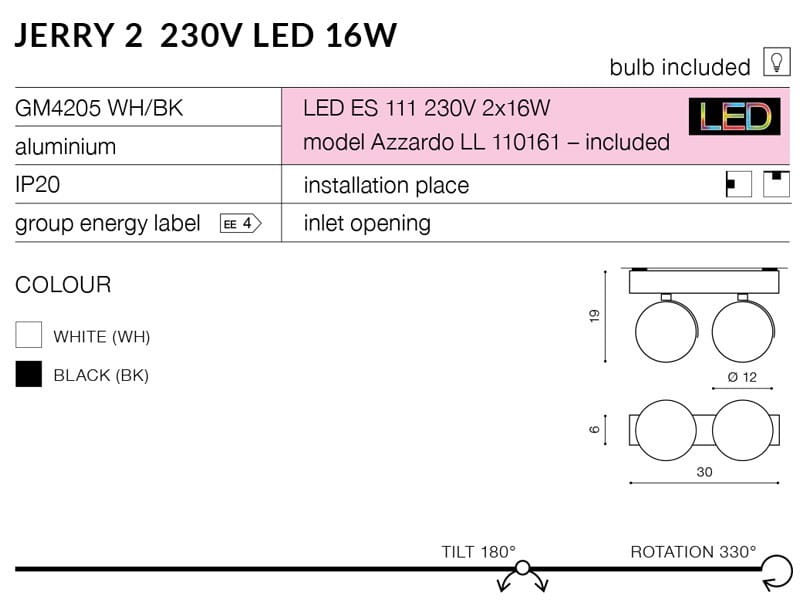 Azzardo Lampa techniczna Jerry 2 230V Black model AZ1370