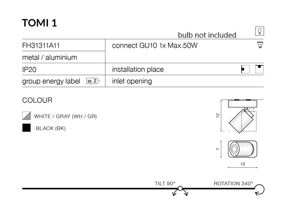Azzardo Kinkiet Tomi 1 Black model AZ0681