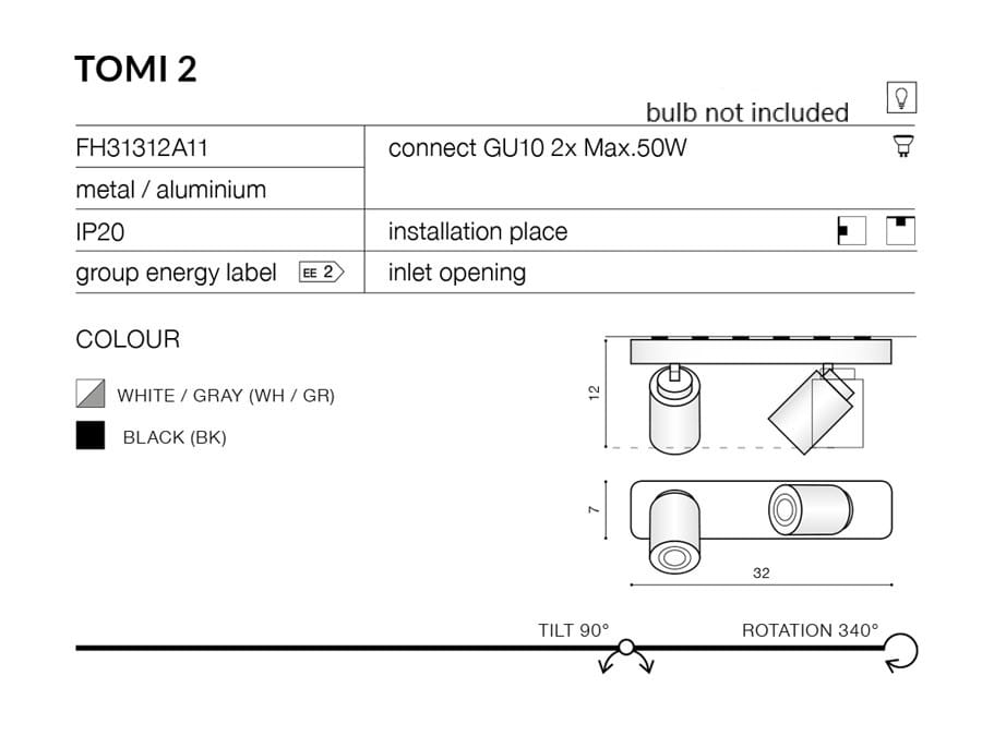 Azzardo Kinkiet Tomi 2 Black model AZ0678