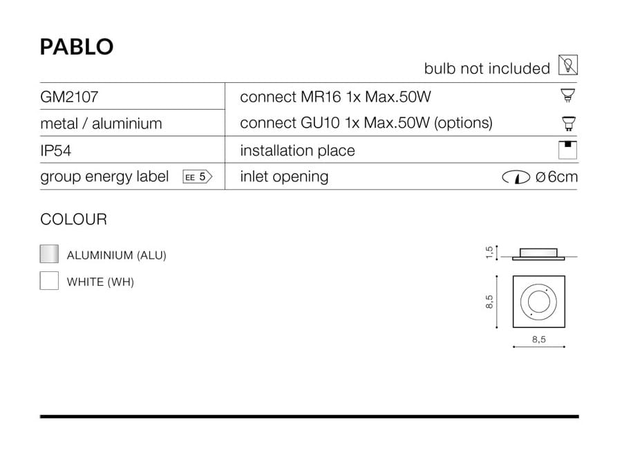 Azzardo Lampa wpuszczana Pablo White model AZ0817