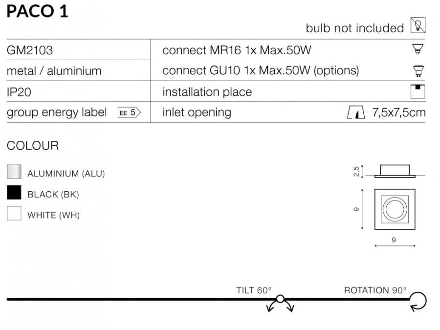 Azzardo Lampa wpuszczana Paco 1 White model AZ0796