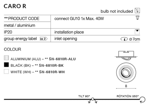 Azzardo Lampa wpuszczana Caro R Black model AZ2431