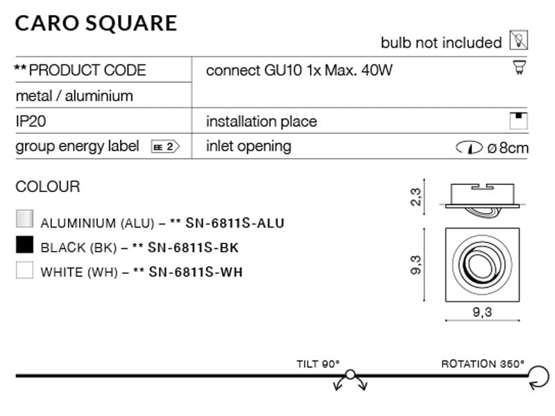 Azzardo Lampa wpuszczana Caro S White model AZ2433