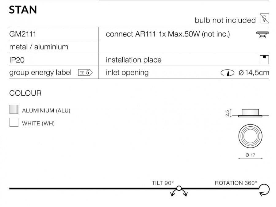 Azzardo Lampa wpuszczana Stan White model AZ0861