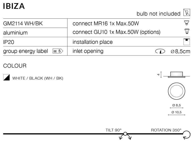 Azzardo Lampa wpuszczana Ibiza White/Black model AZ1361