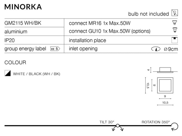 Azzardo Lampa wpuszczana Minorka White/Black model AZ1362