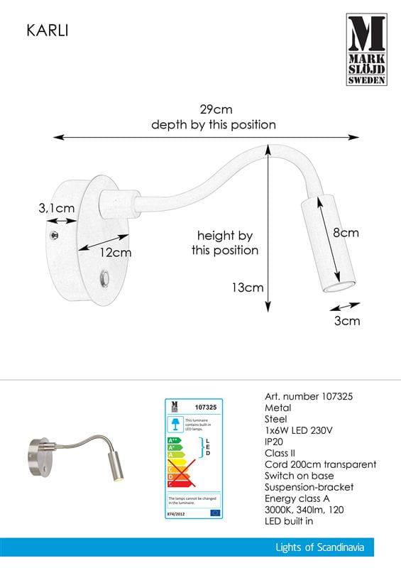 Markslojd kinkiet Karli LED stal 107325