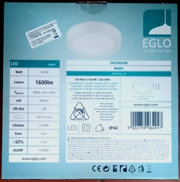 Plafon zewnętrzny EGLO Argolis 96491