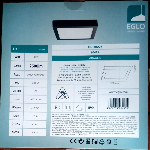 Plafon zewnętrzny EGLO Argolis 96495