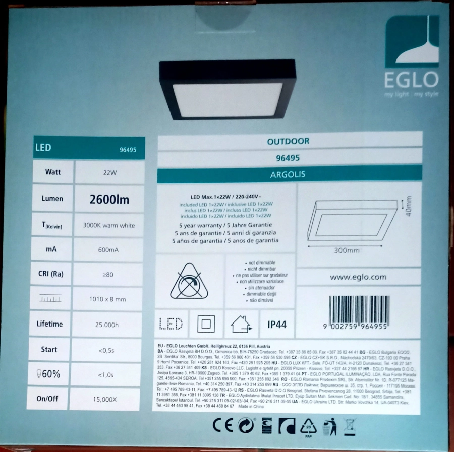 Plafon zewnętrzny EGLO Argolis 96495