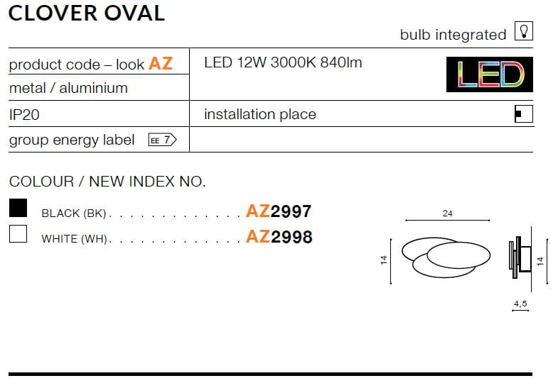 Biały kinkiet Azzardo CLOVER Oval White AZ2998