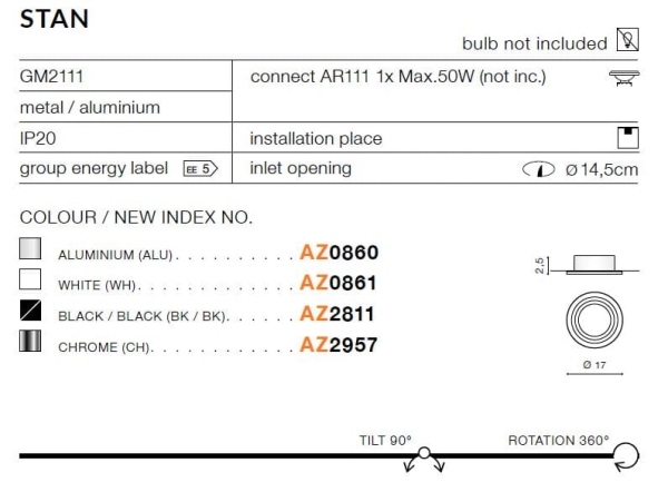 Azzardo Lampa wpuszczana Stan Black model AZ2811