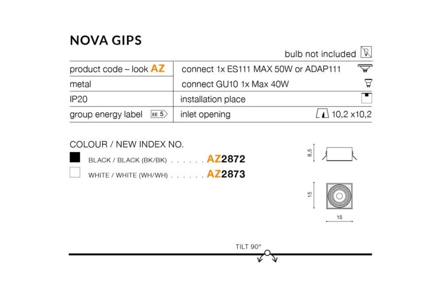 Azzardo Nova GIPS WH/WH AZ2873