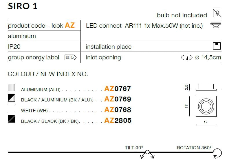 Azzardo Lampa wpuszczana Siro 1 Black/Black model AZ2805