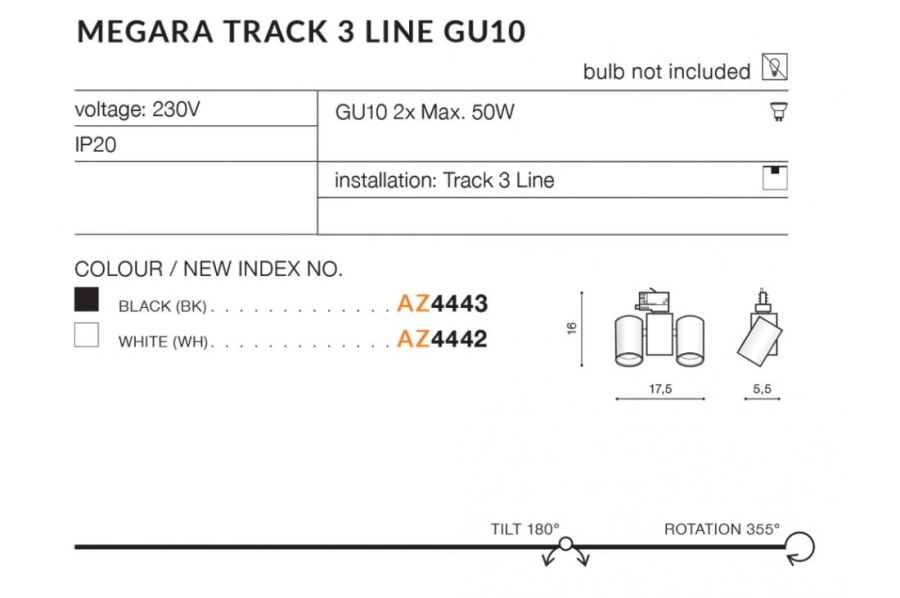 Azzardo Megara Track 3Line biały reflektor