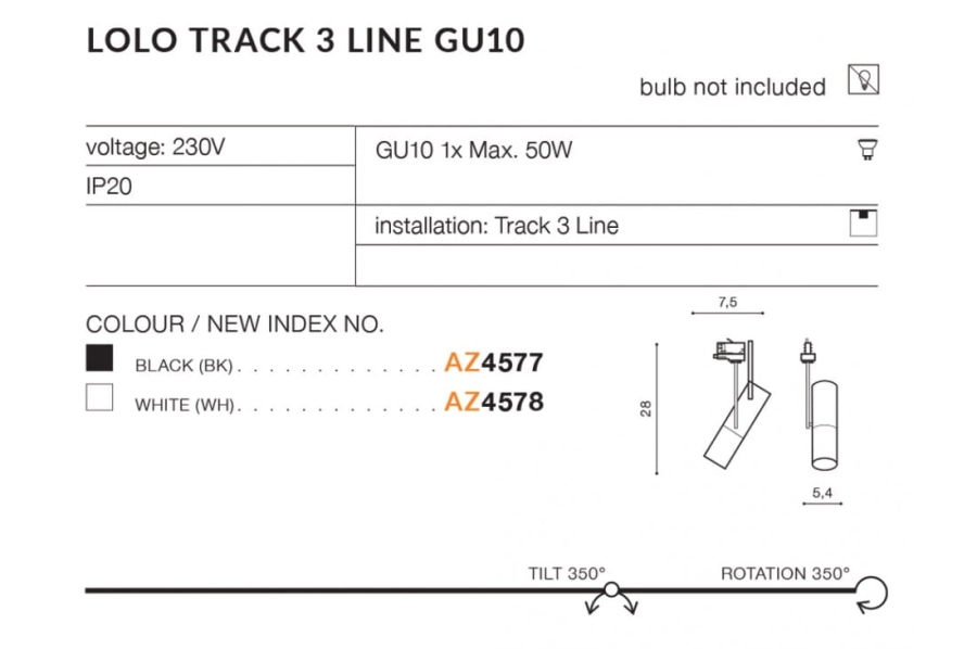 Azzardo Lolo Track 3Line czarny reflektor